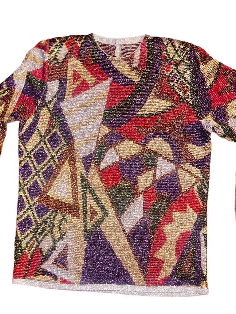 Women's Medium ~ Italian ~ Multicolors W/ Metallic Thread ~ Geometric ~ Sweater